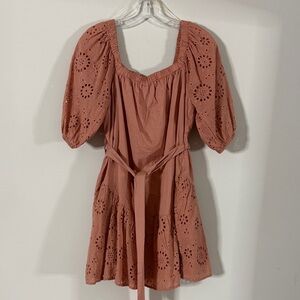 Listicle Terracotta Eyelet Mini Dress
